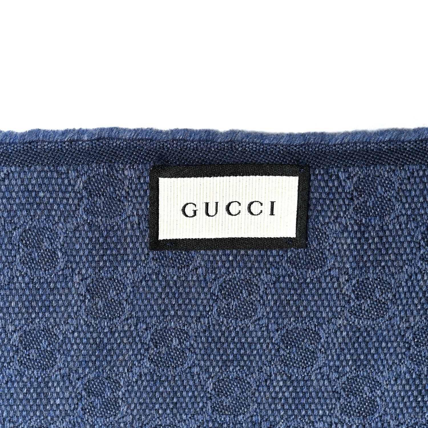 Gucci Wool Silk GG Monogram Web Verbiere Fringe Scarf Navy Blue