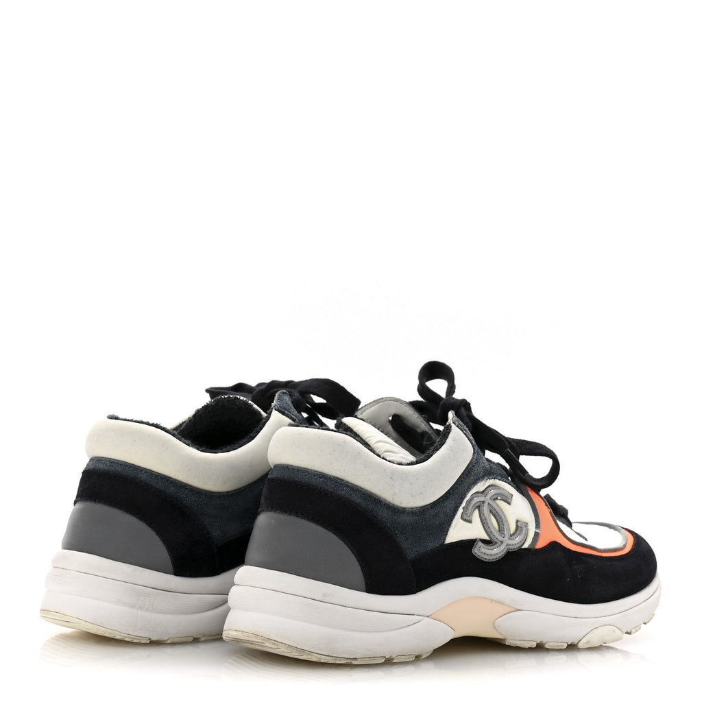 Nylon Calfskin Suede CC Womens Sneakers 35.5 Navy White Orange