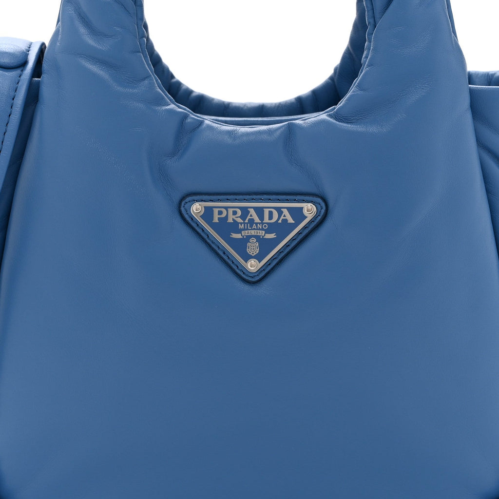 Prada Nappa Soft Padded Small Double Handled Shoulder Bag Celeste
