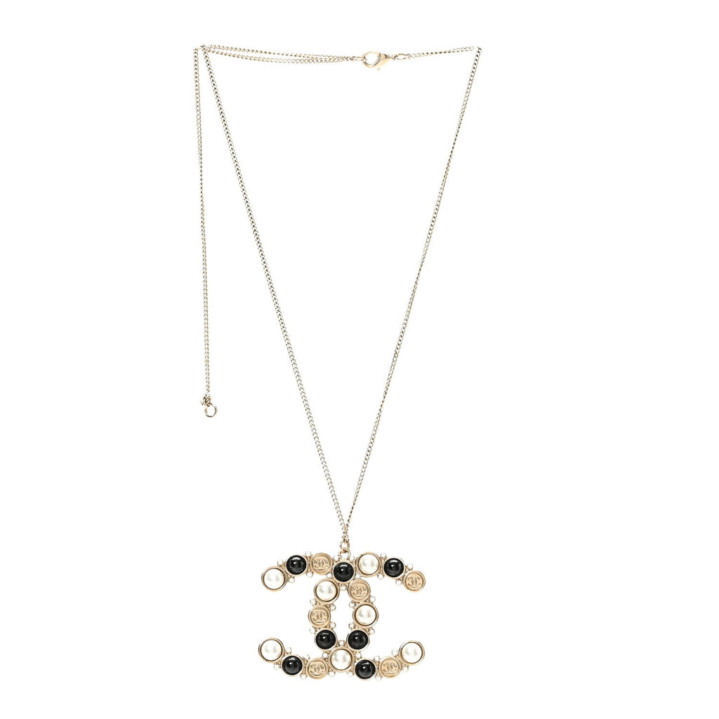 Crystal Pearl CC Chain Necklace Gold Black