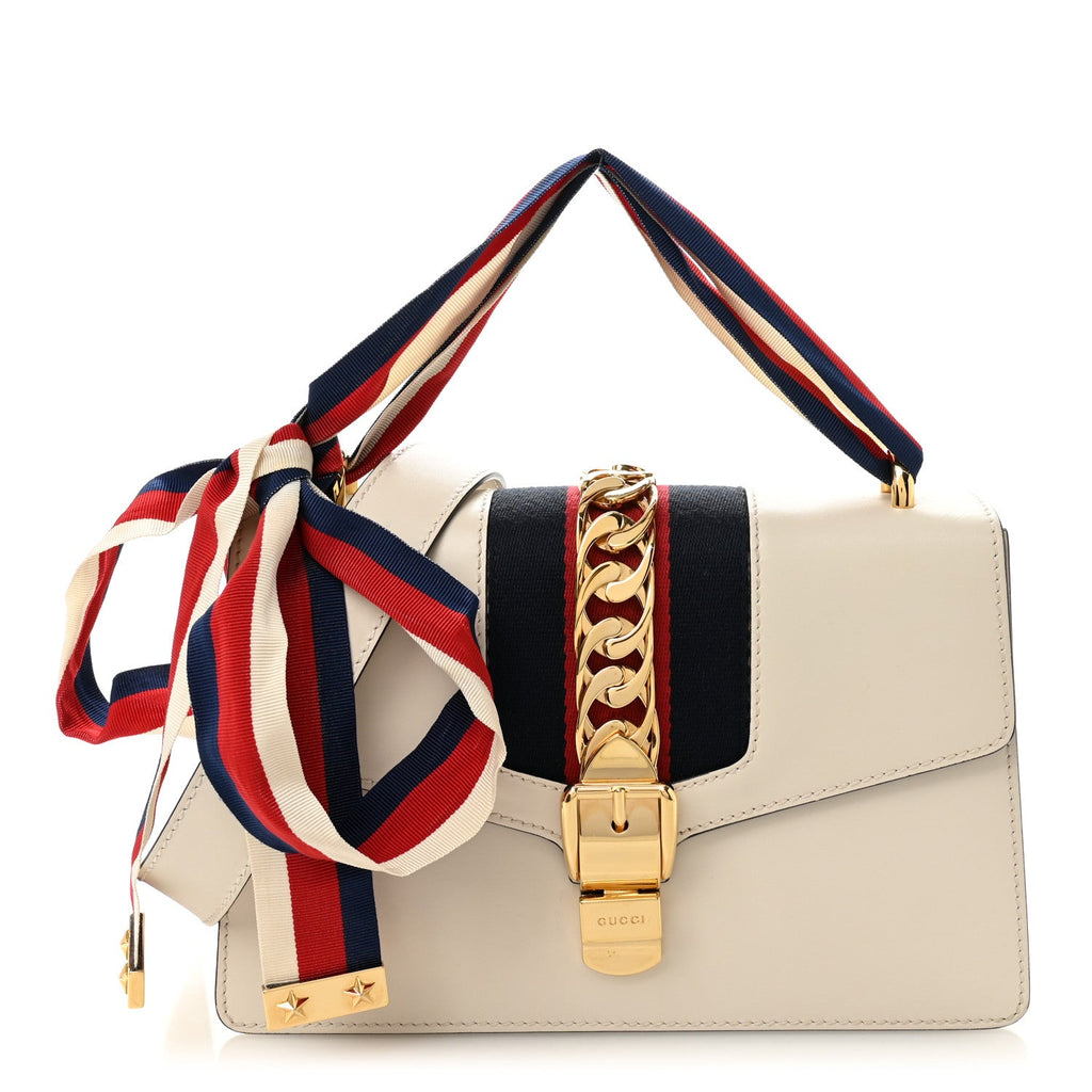 Gucci Calfskin Small Sylvie Shoulder Bag Off White