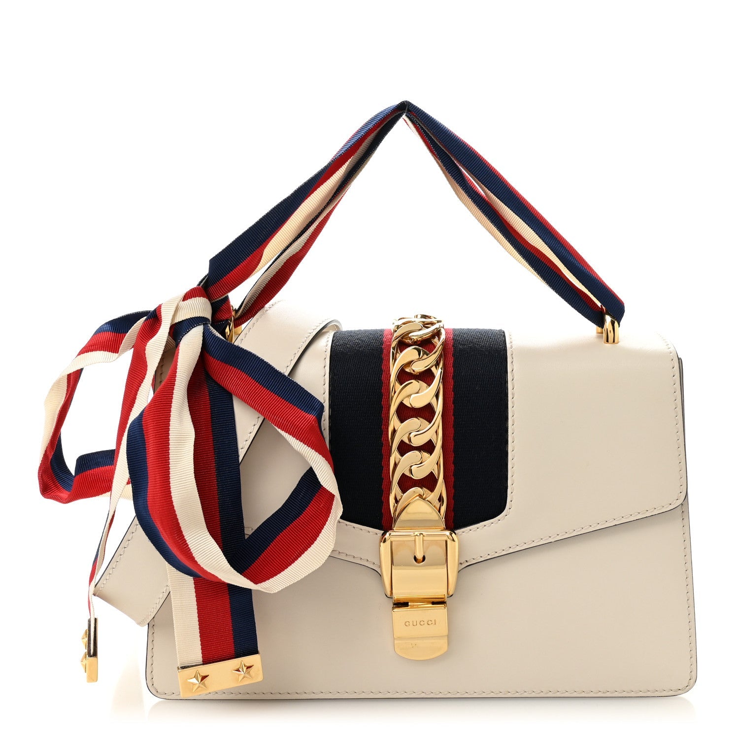 Gucci Calfskin Small Sylvie Shoulder Bag Off White