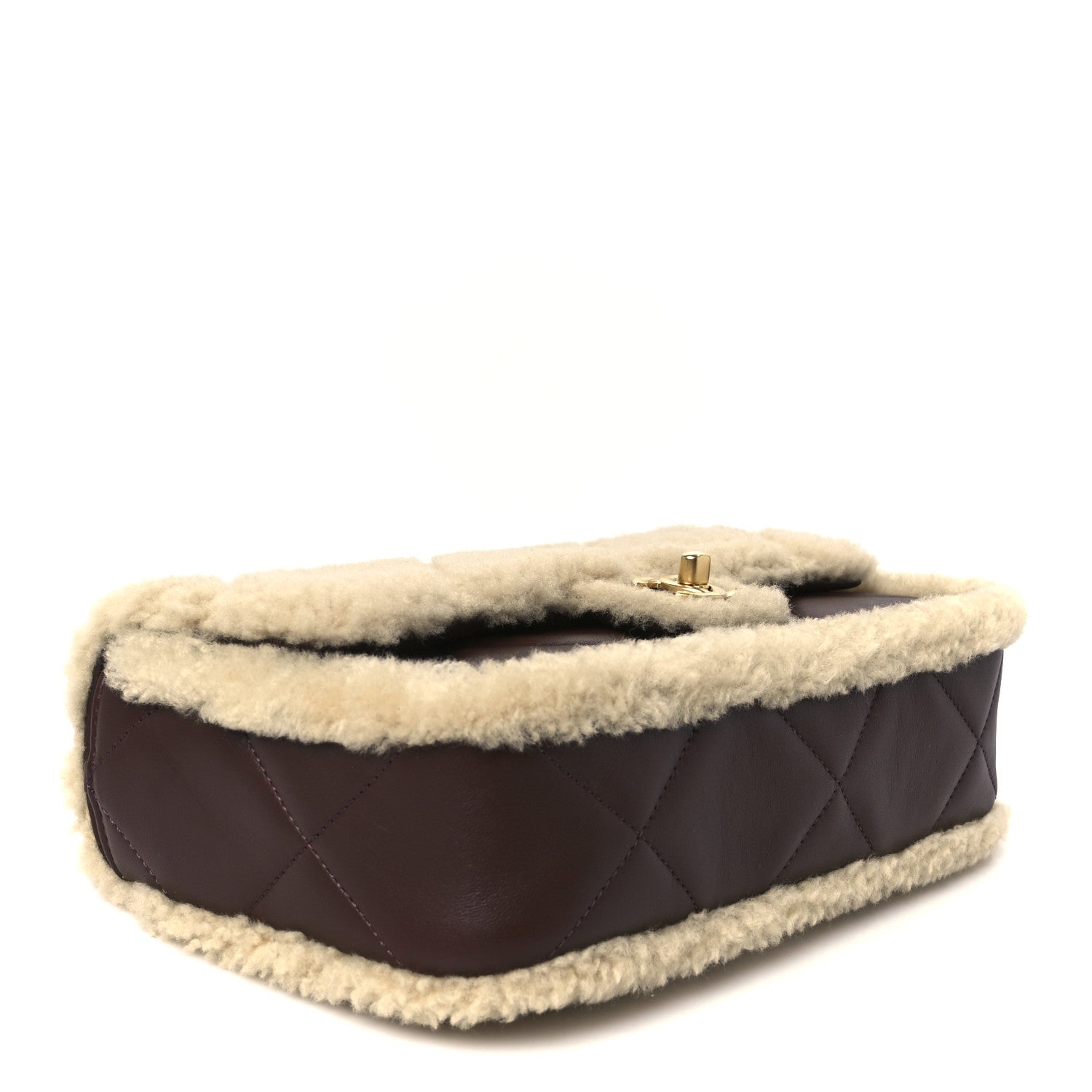 Chanel Shearling Lambskin Quilted Furry Coco Flap Dark Brown Beige