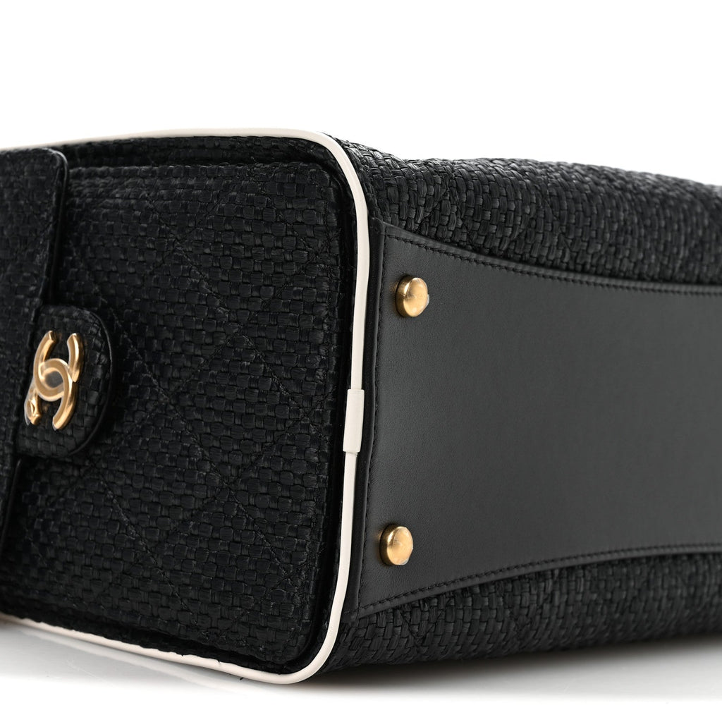 Chanel Braided Raffia Calfskin Small Chanel 25 Handbag Black White