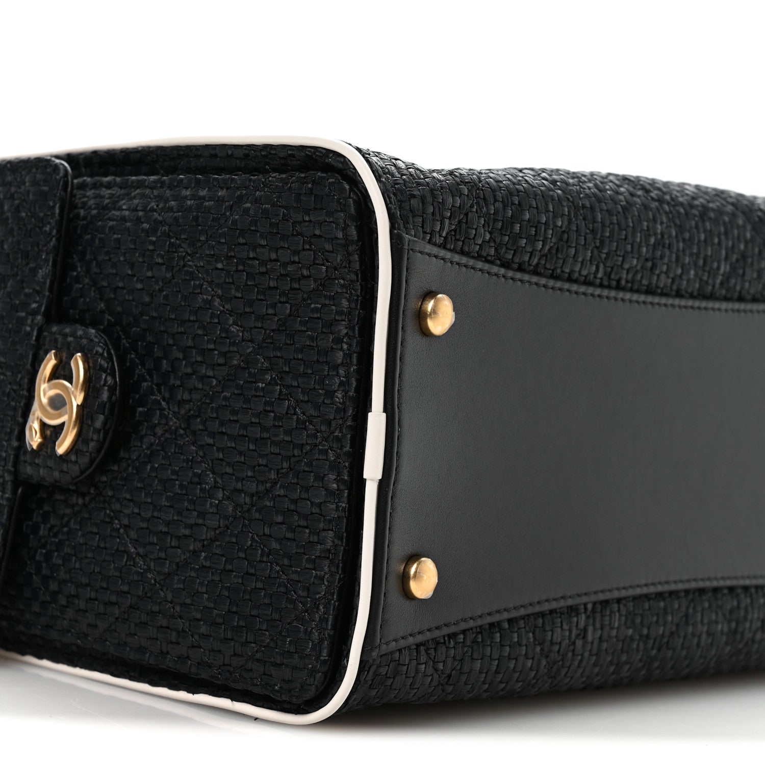 Chanel Braided Raffia Calfskin Small Chanel 25 Handbag Black White