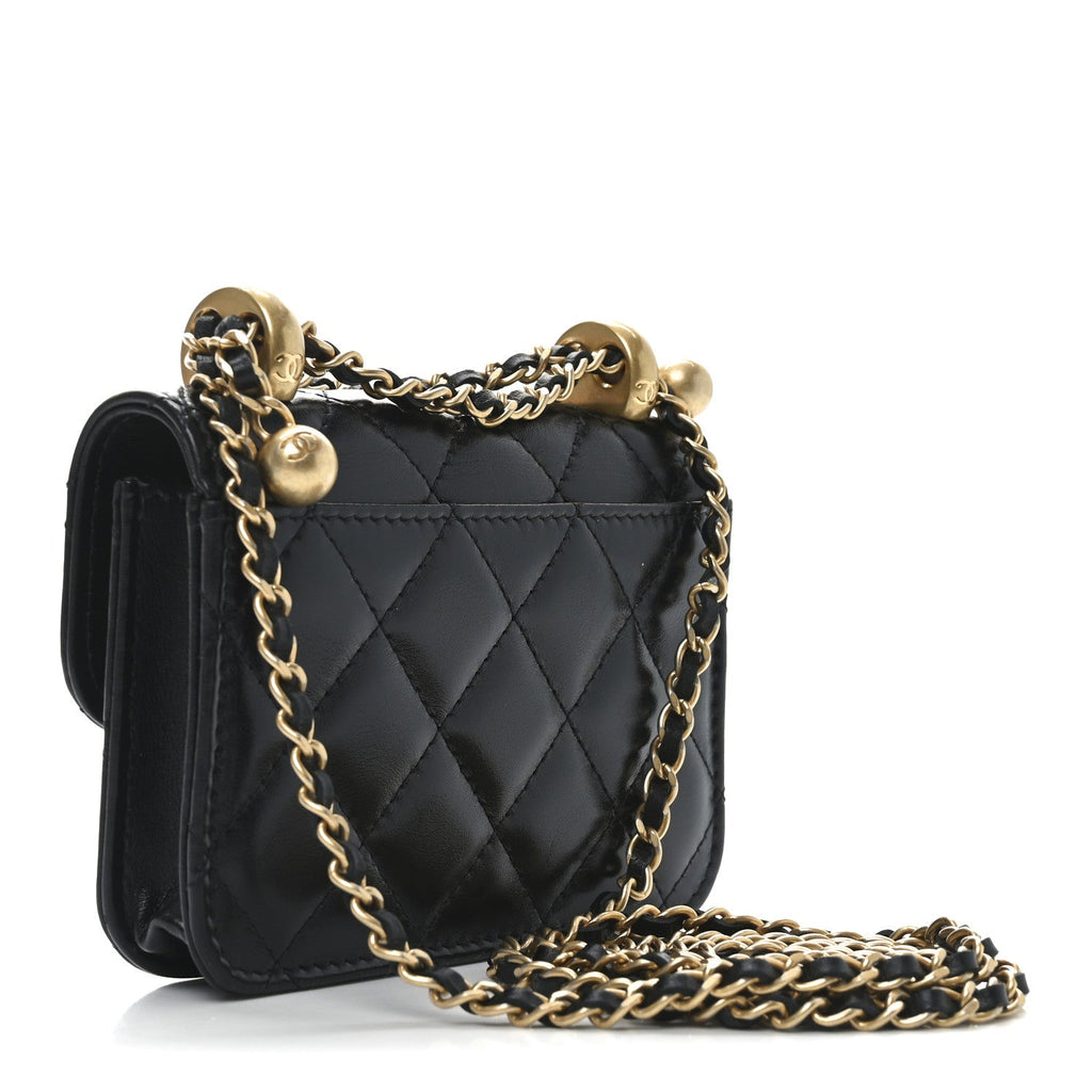 Chanel Calfskin Quilted Perfect Fit Coin Purse With Chain Black