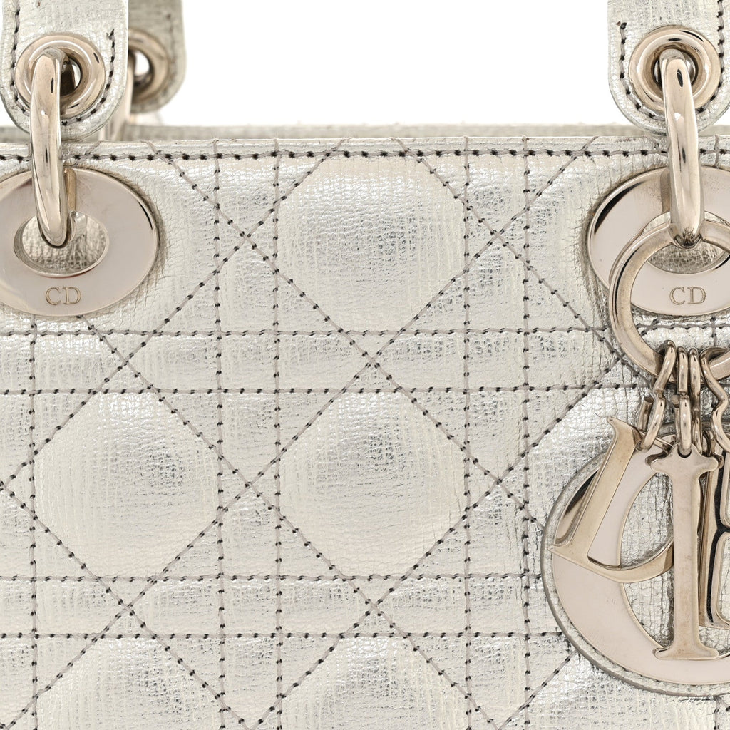 Christian Dior Metallic Grained Calfskin Cannage Small Lucky Badges My Lady Dior Silver
