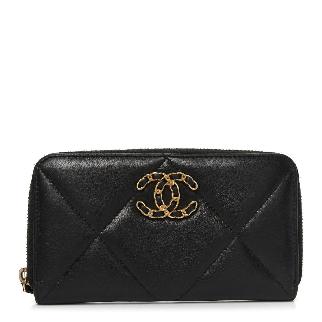 Goatskin Quilted Medium Chanel 19 Zipped Wallet Black