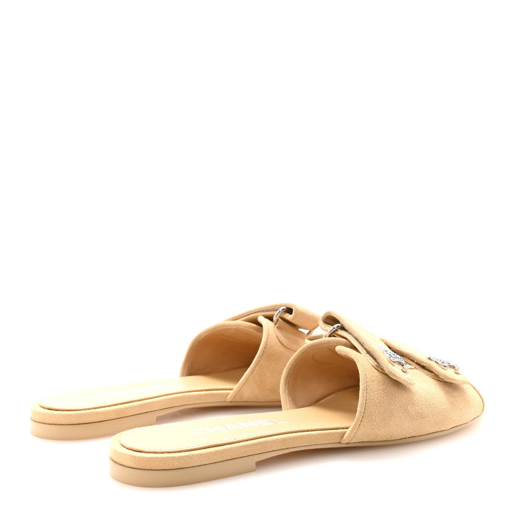 Chanel Suede Kidskin Velcro Mules 38 Beige