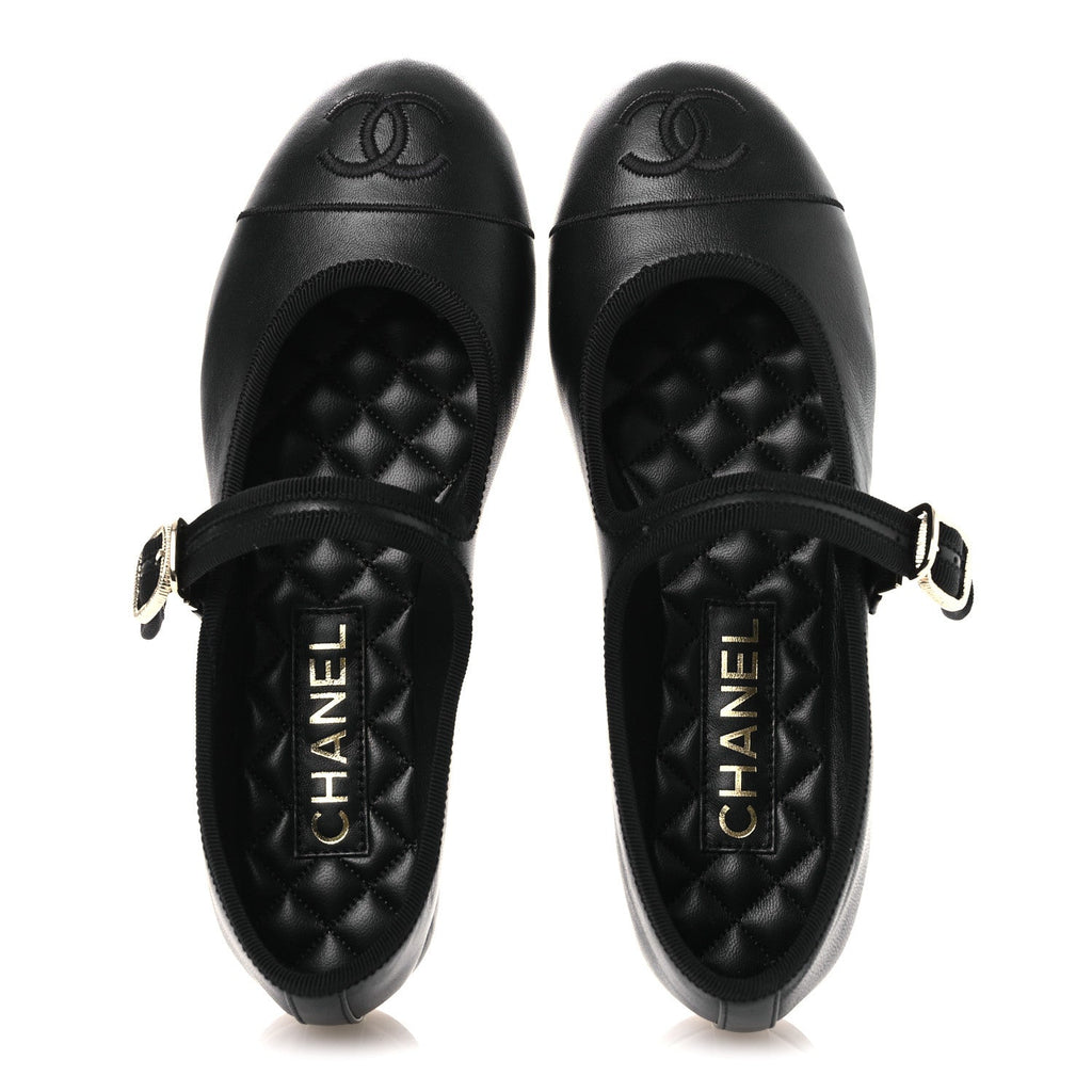 Lambskin Mary Jane Flats 37 Black