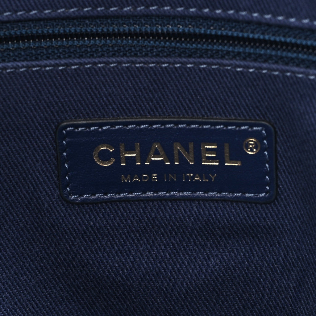 Chanel Mixed Fibers Striped Small Deauville Tote Navy Blue