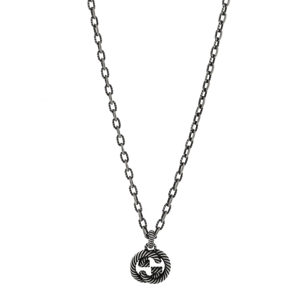 Gucci Sterling Silver Textured Interlocking G Pendant Necklace