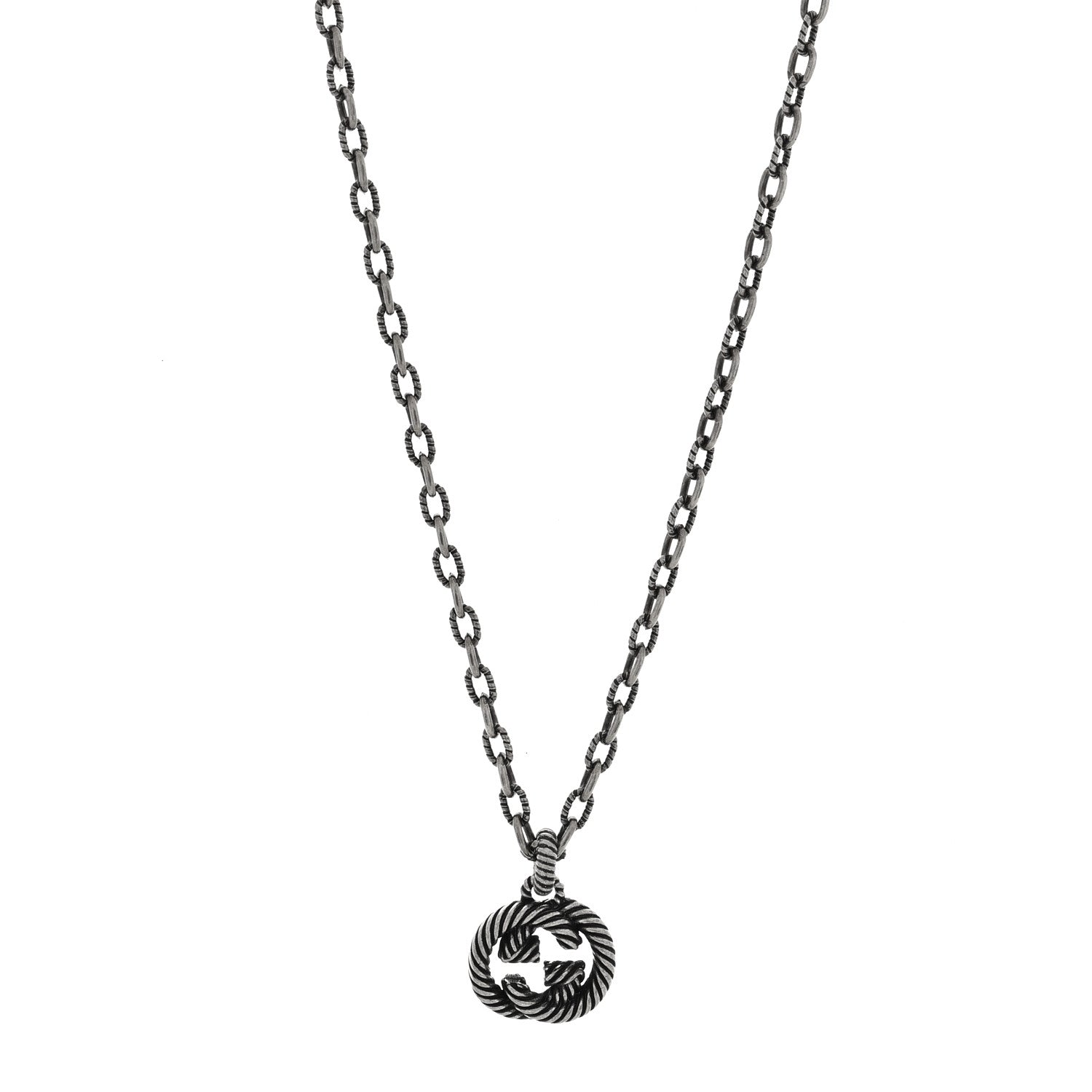 Gucci Sterling Silver Textured Interlocking G Pendant Necklace