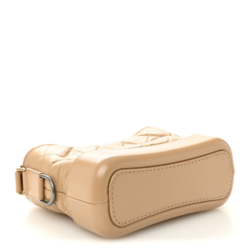 Chanel Aged Calfskin Quilted Small Gabrielle Hobo Beige