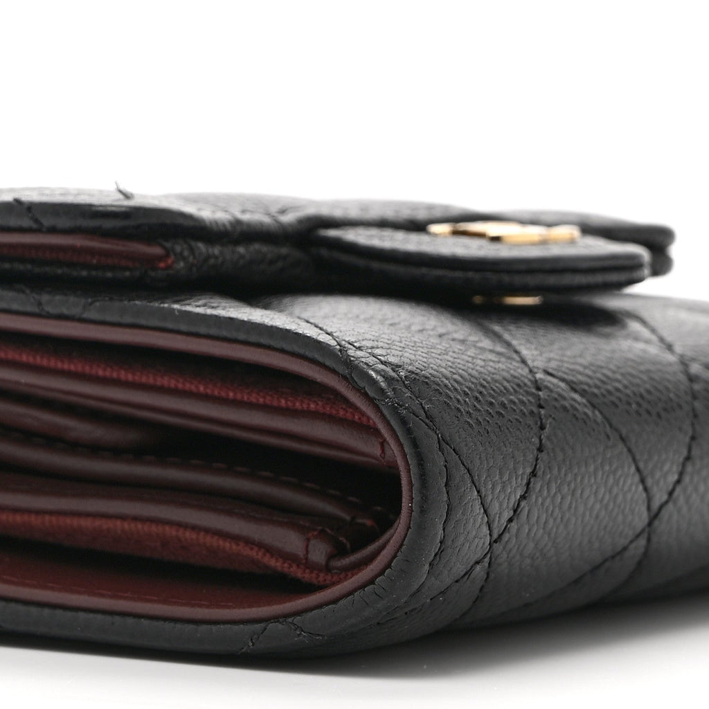 Caviar Quilted Compact Flap Wallet Black