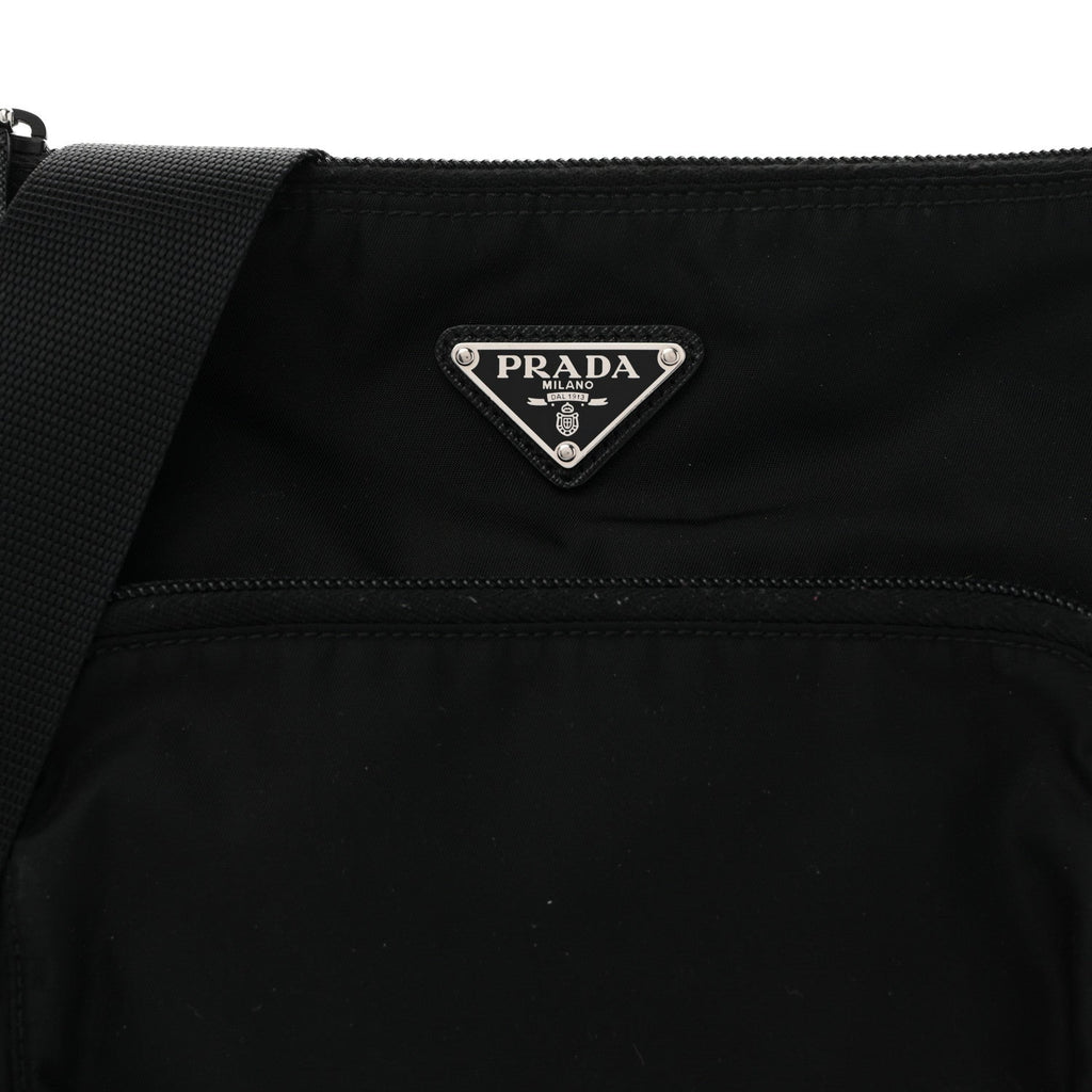 Prada Tessuto Nylon Saffiano Flat Messenger Bag Black