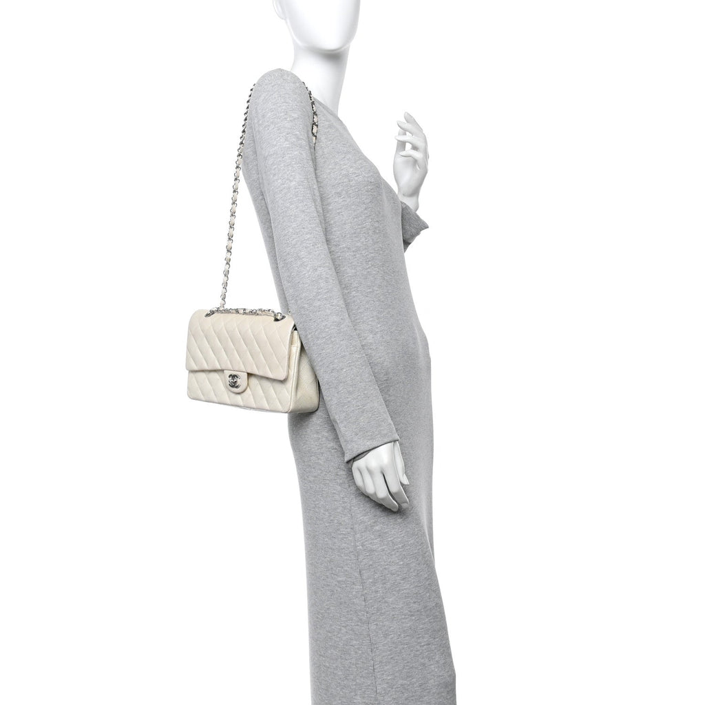 Chanel Iridescent Caviar Quilted Medium Double Flap White