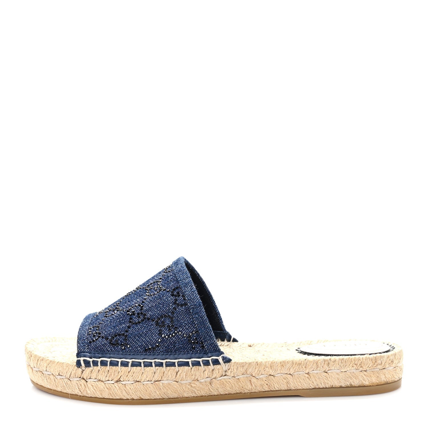 Gucci Denim Crystals GG Monogram Espadrille 20mm Slide Sandals 39 Denim