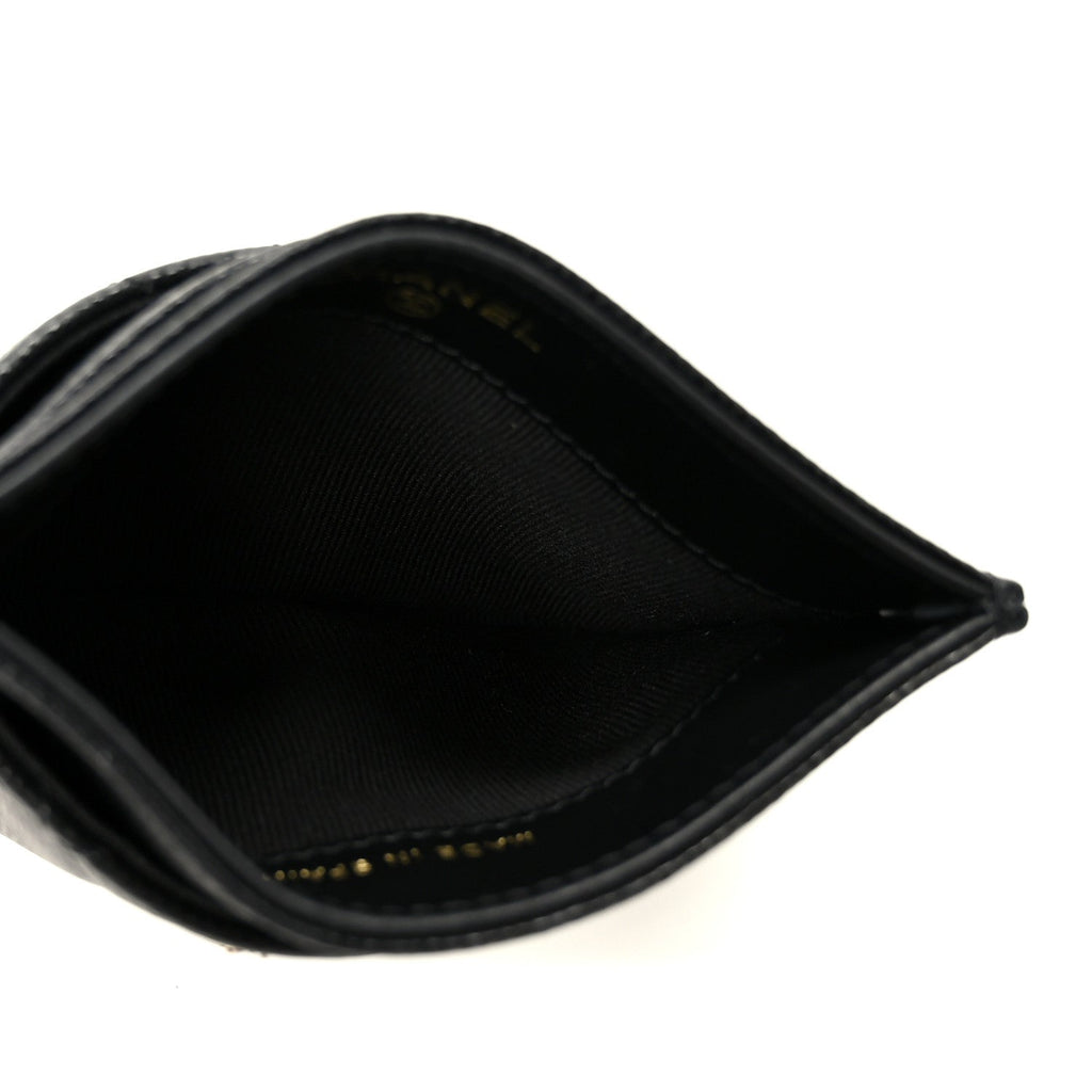 Caviar Quilted Crystal Card Holder Black