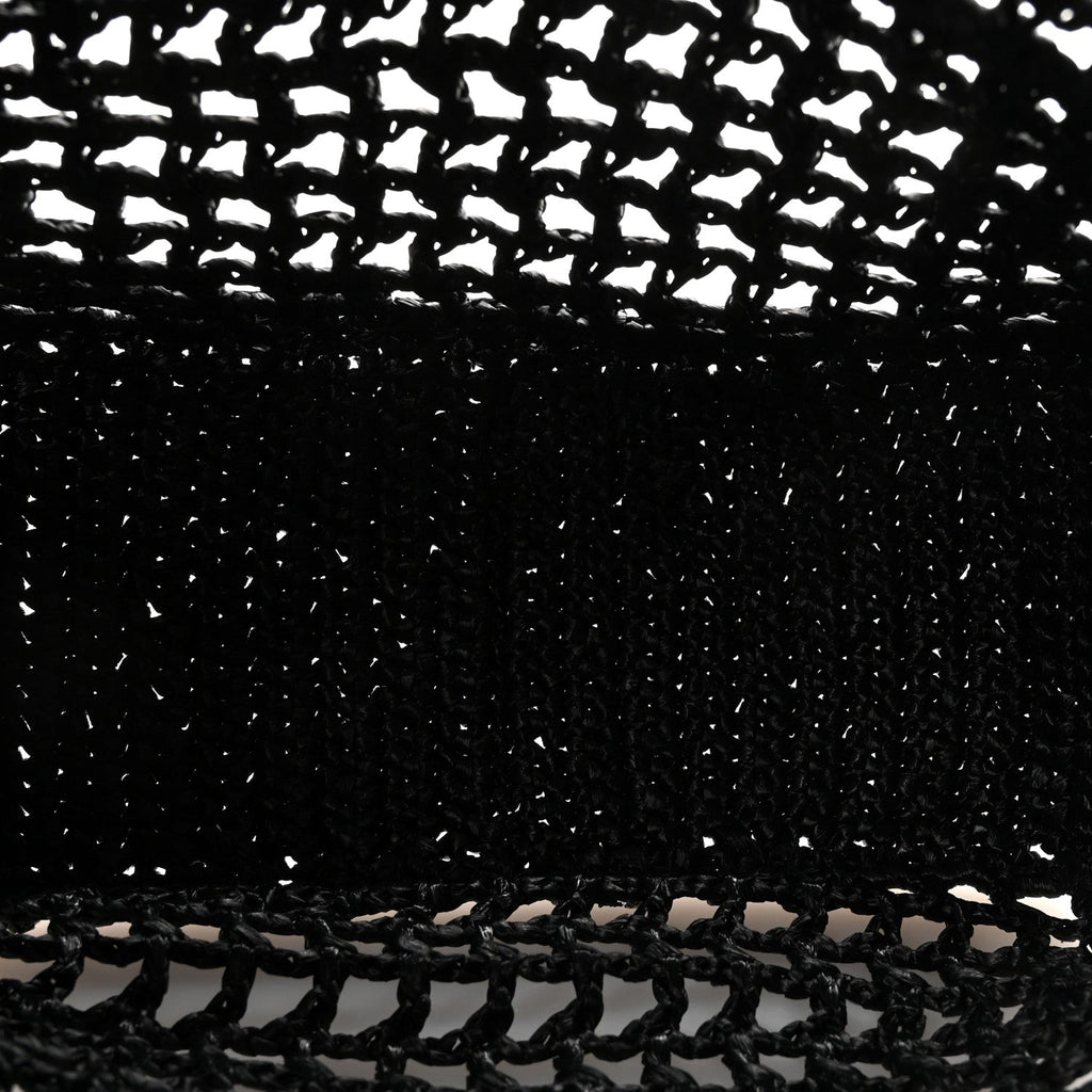 Prada Yarn Raffia Effect Crochet Logo Embroidered Small Tote Bag Black
