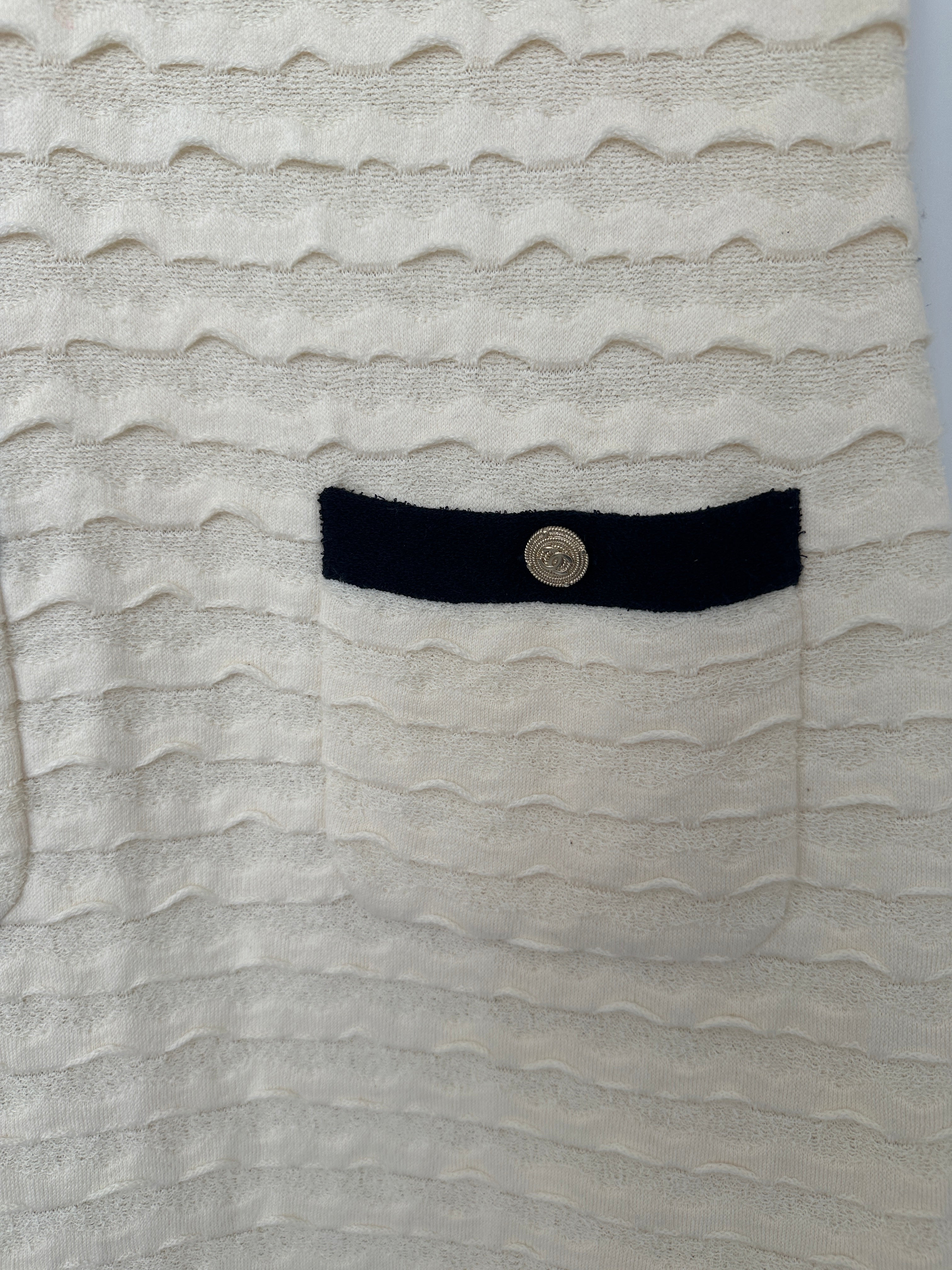 Chanel Cream Sleeveless Midi Dress with Navy Hem and Pocket Detail Size FR 34 (UK 6)