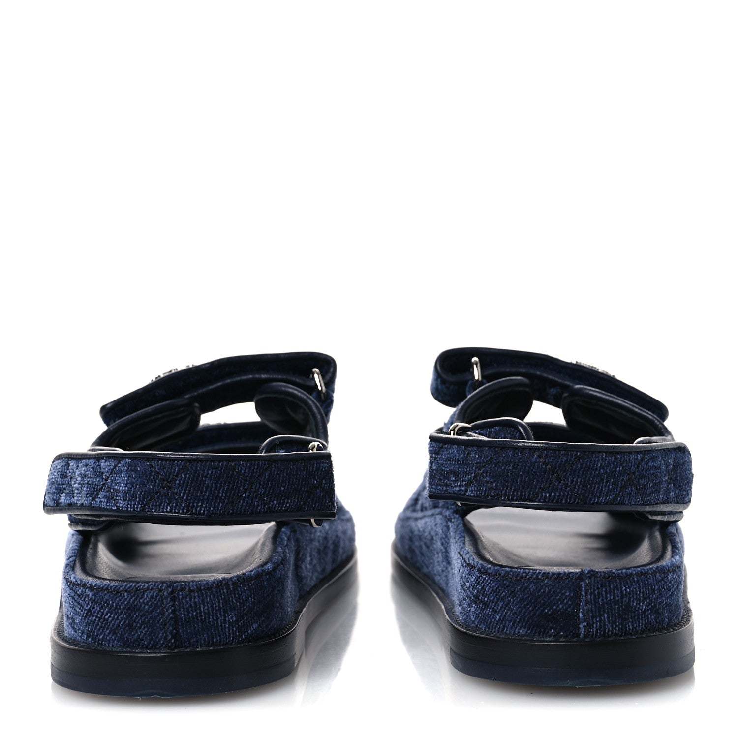 Chanel Velvet Velcro Dad Sandals 37.5 Blue