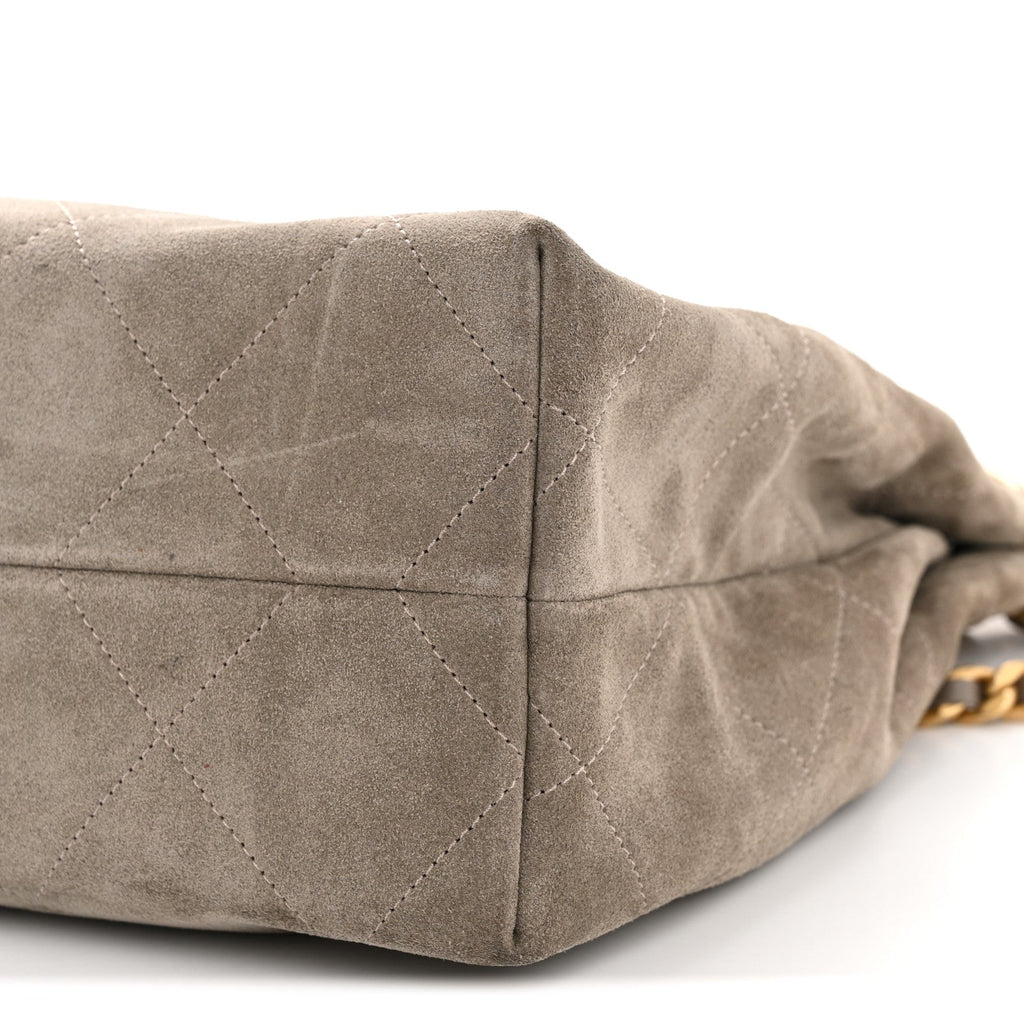 Chanel Suede Calfskin Lambskin Quilted Maxi Hobo Grey