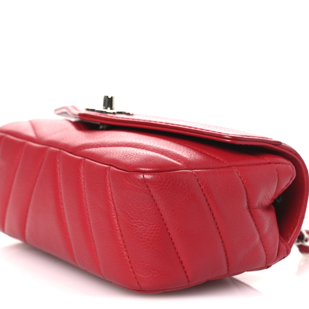 Chanel Caviar Chevron Quilted Small Single Flap Red
