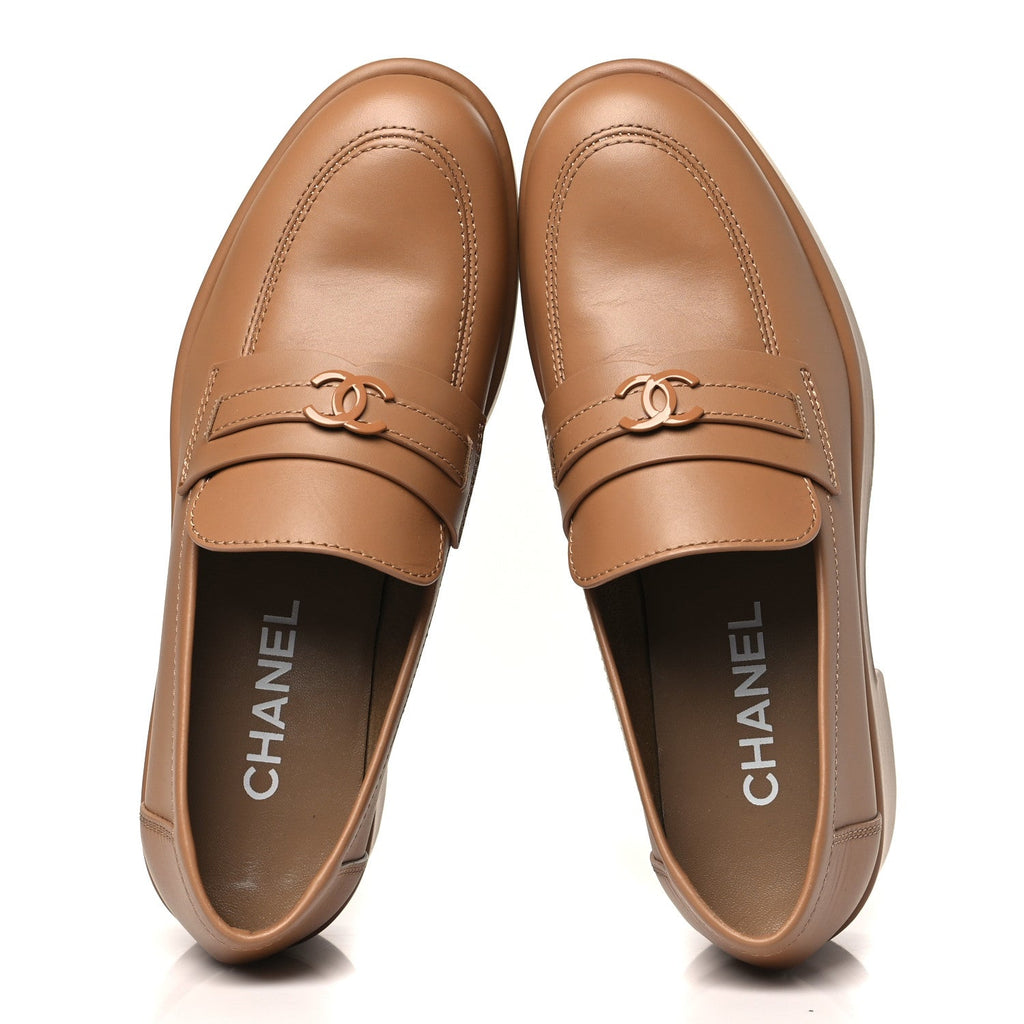 Calfskin CC Platform Loafers 39.5 Beige
