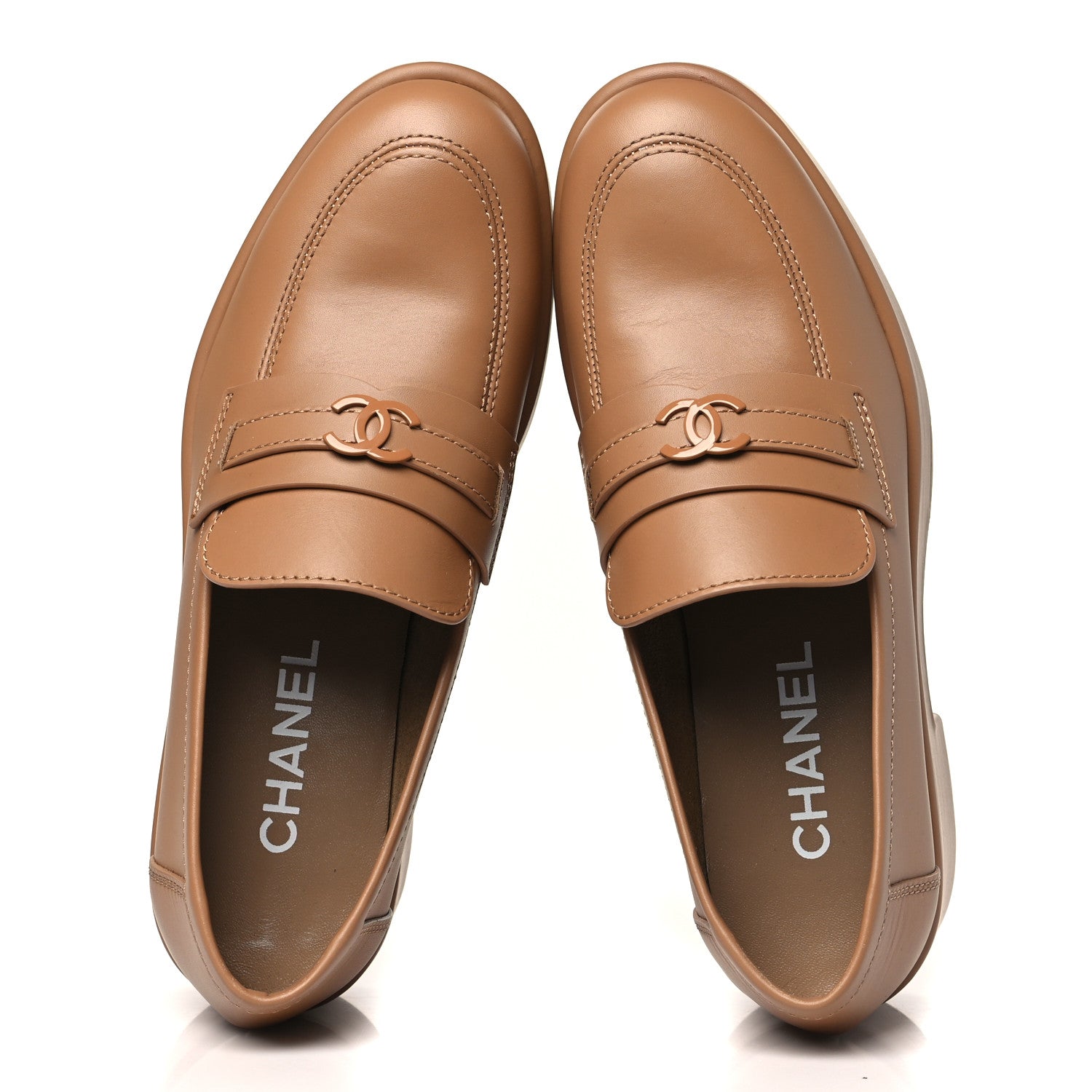 Calfskin CC Platform Loafers 39.5 Beige