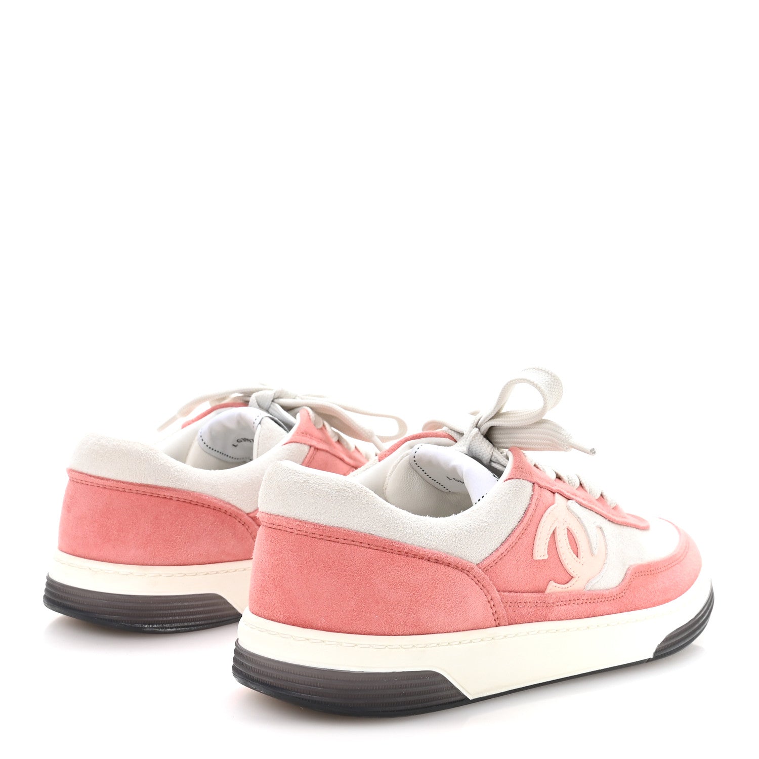 Chanel Suede Kidskin Womens CC Sneakers 38.5 White Pink
