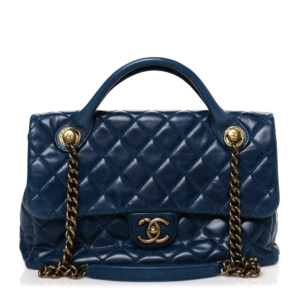 Chanel Glazed Calfskin Castle Rock Medium Flap Blue