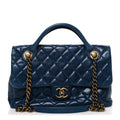 Chanel Glazed Calfskin Castle Rock Medium Flap Blue