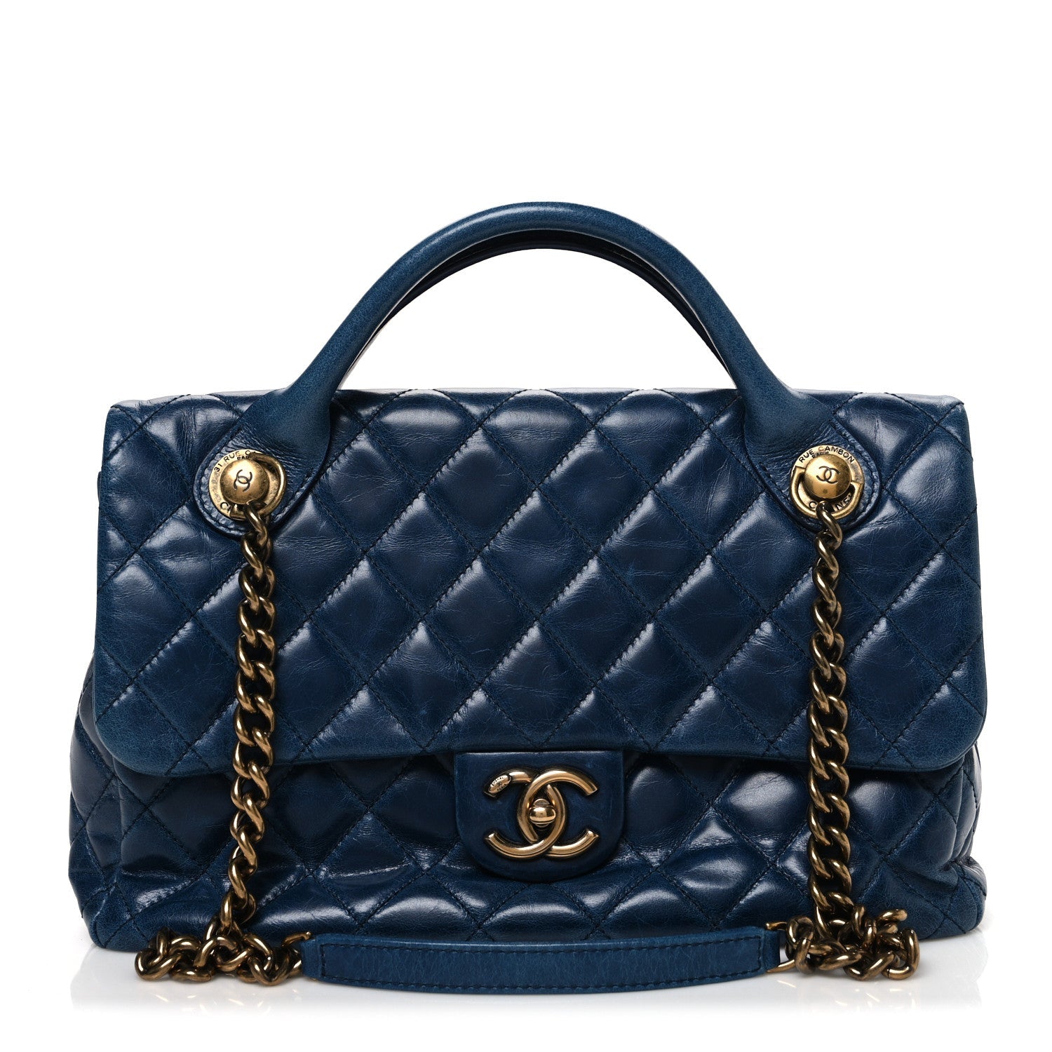 Chanel Glazed Calfskin Castle Rock Medium Flap Blue