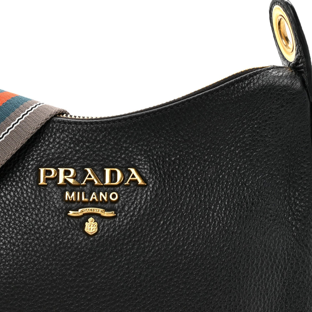 Prada Vitello Phenix Zippered Messenger Hobo Black