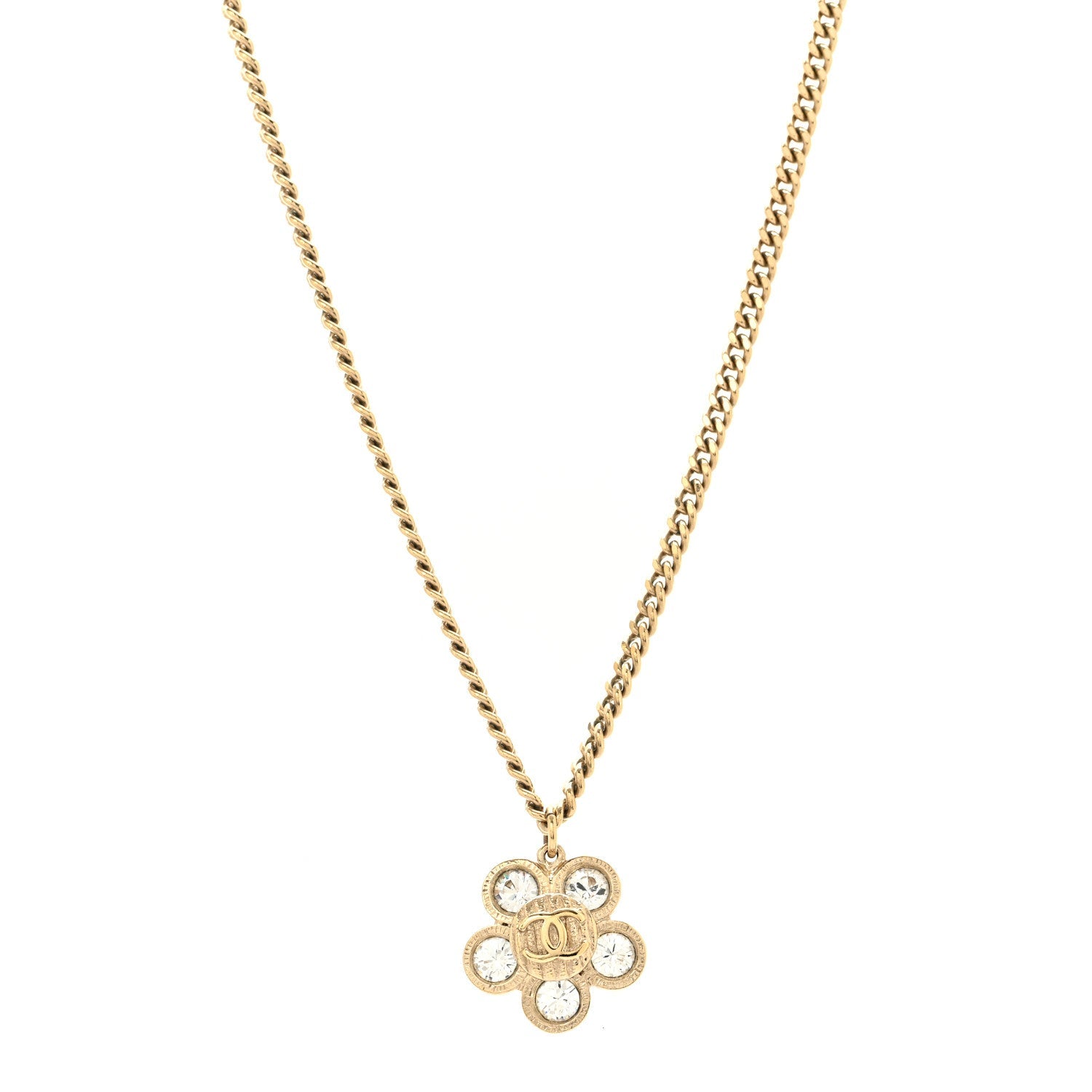 Crystal CC Flower Pendant Necklace Gold