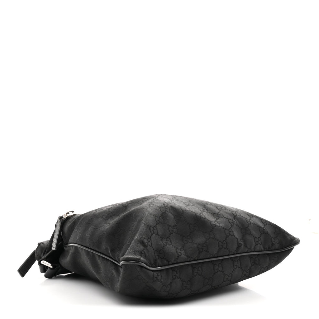 Gucci Nylon Monogram Medium Flat Messenger Bag Black