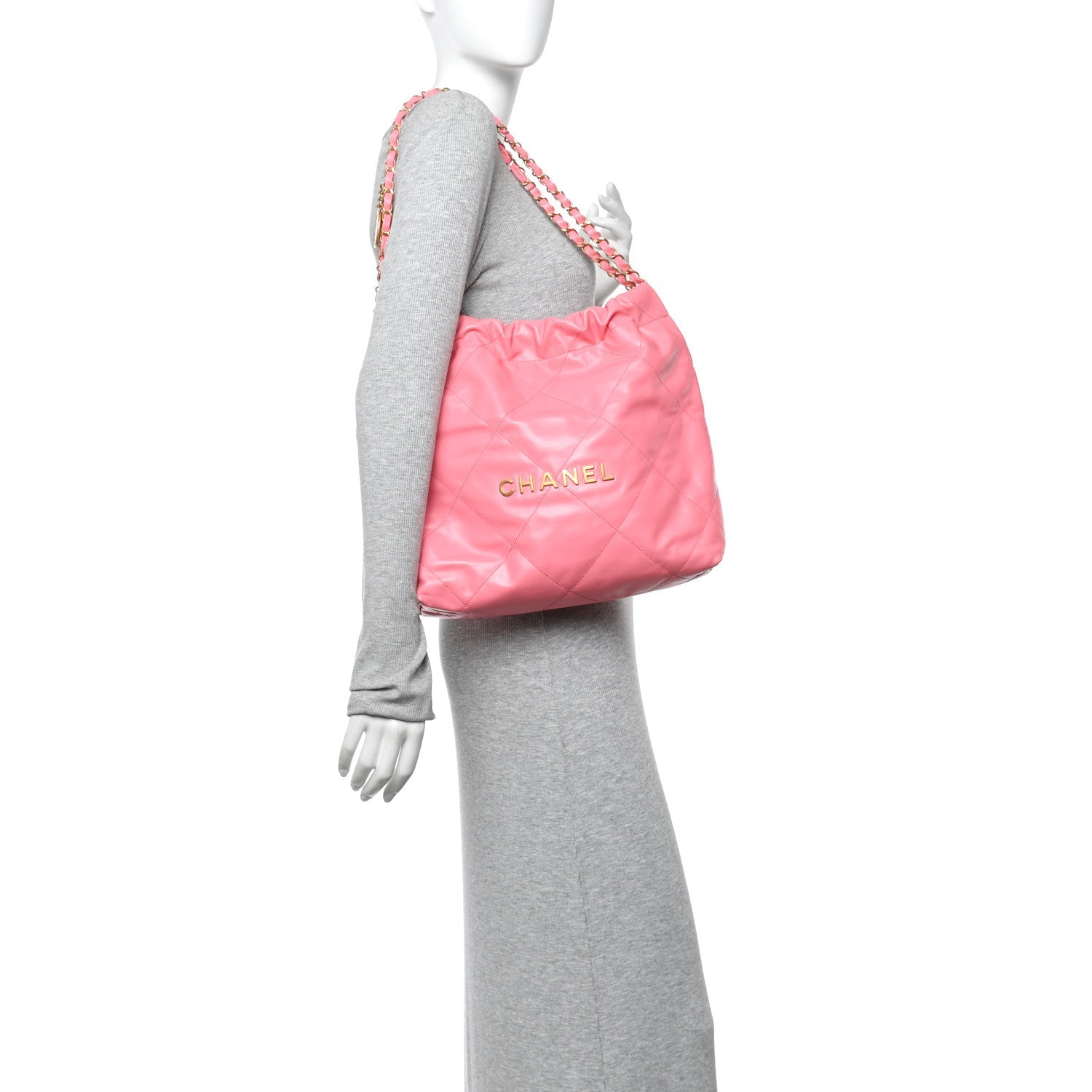 Chanel Shiny Calfskin Quilted Small Chanel 22 Coral Pink
