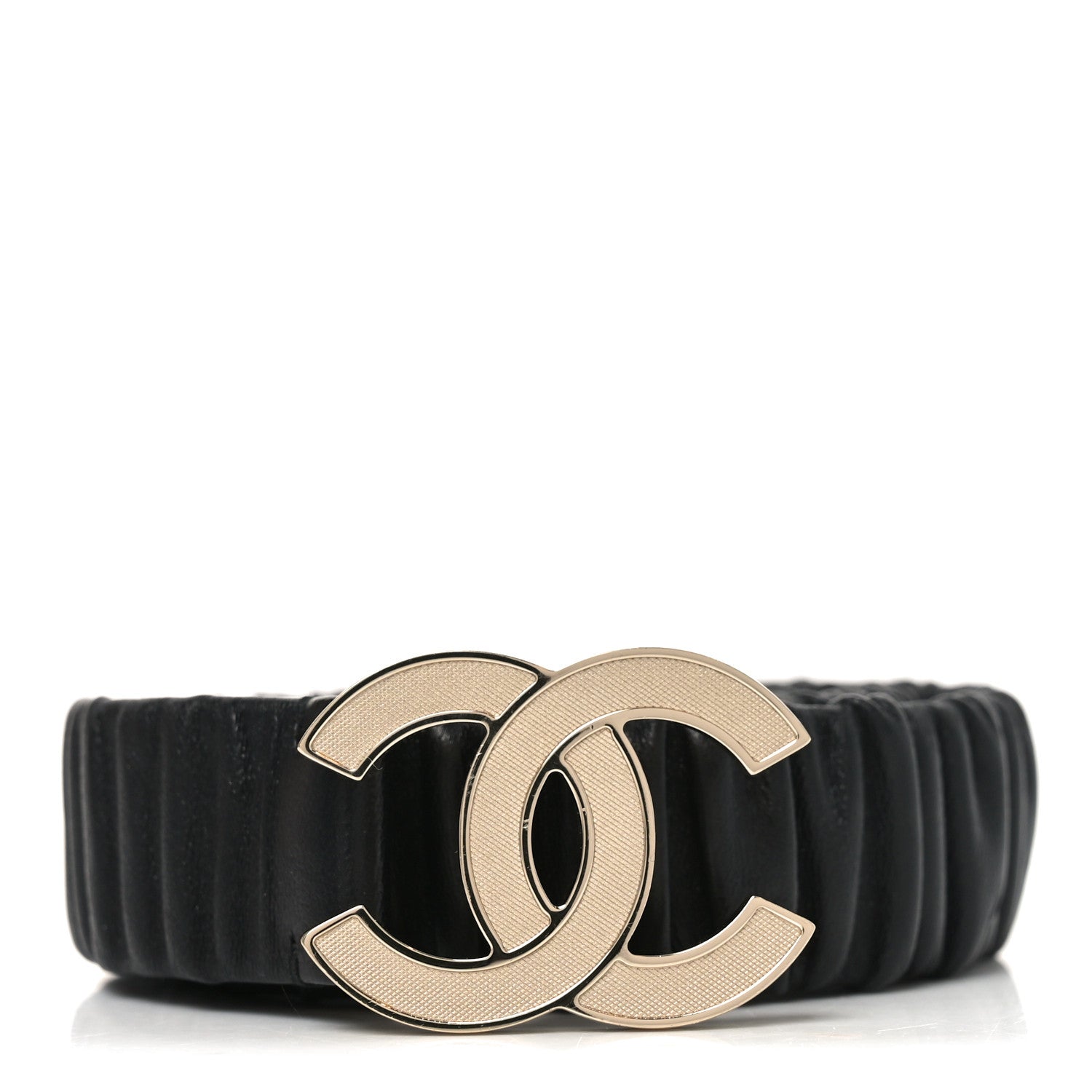 Lambskin Ruched CC Belt 80 32 Black
