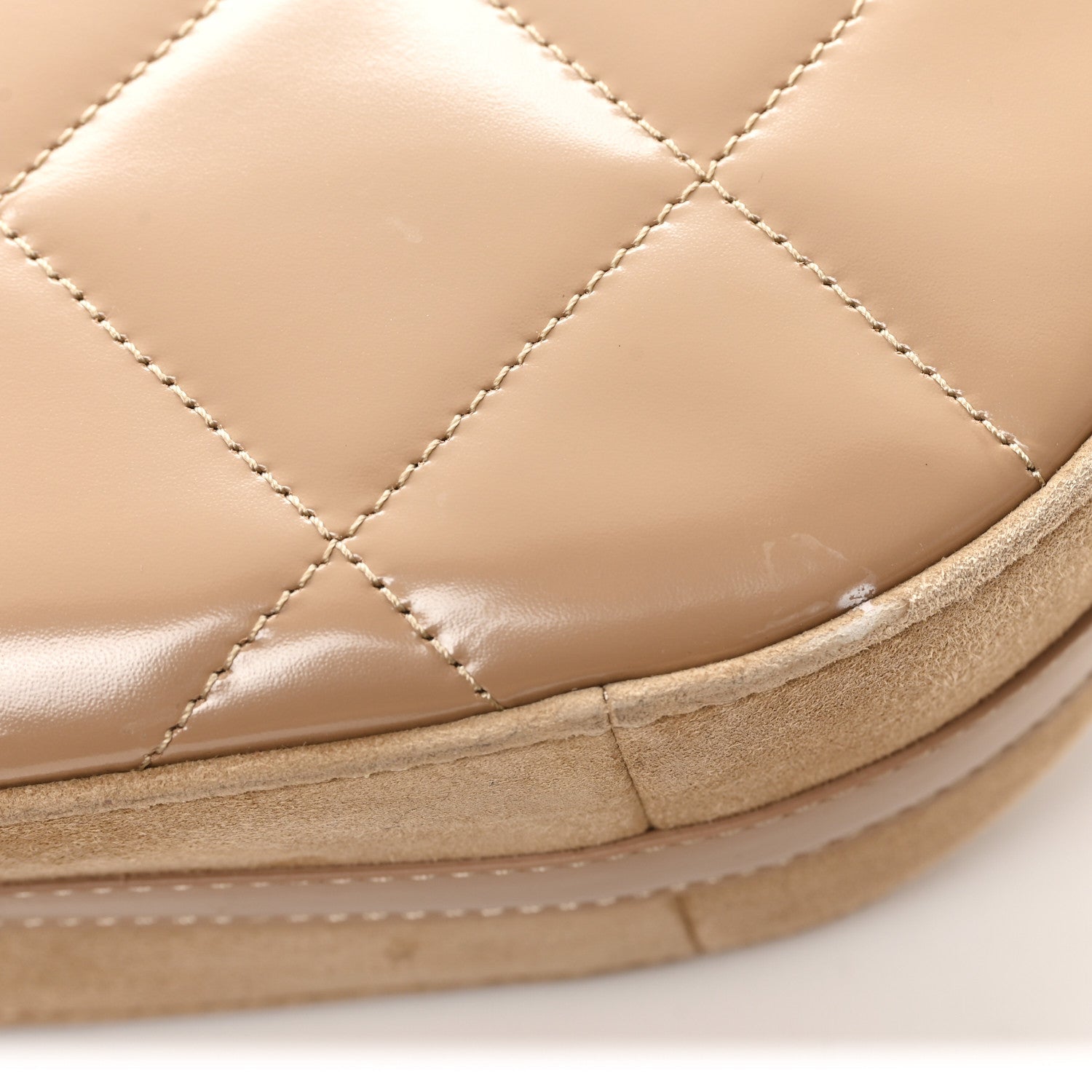 Chanel Shiny Calfskin Suede Goatskin Quilted Hobo Beige