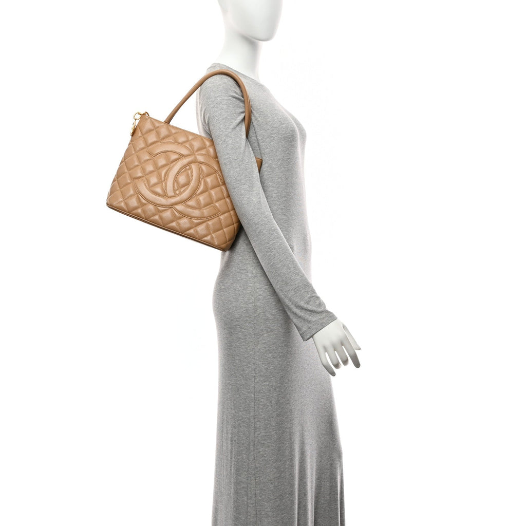 Chanel Caviar Quilted Medallion Tote Beige