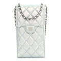 Chanel Iridescent Lambskin Quilted CC Phone Holder Blue