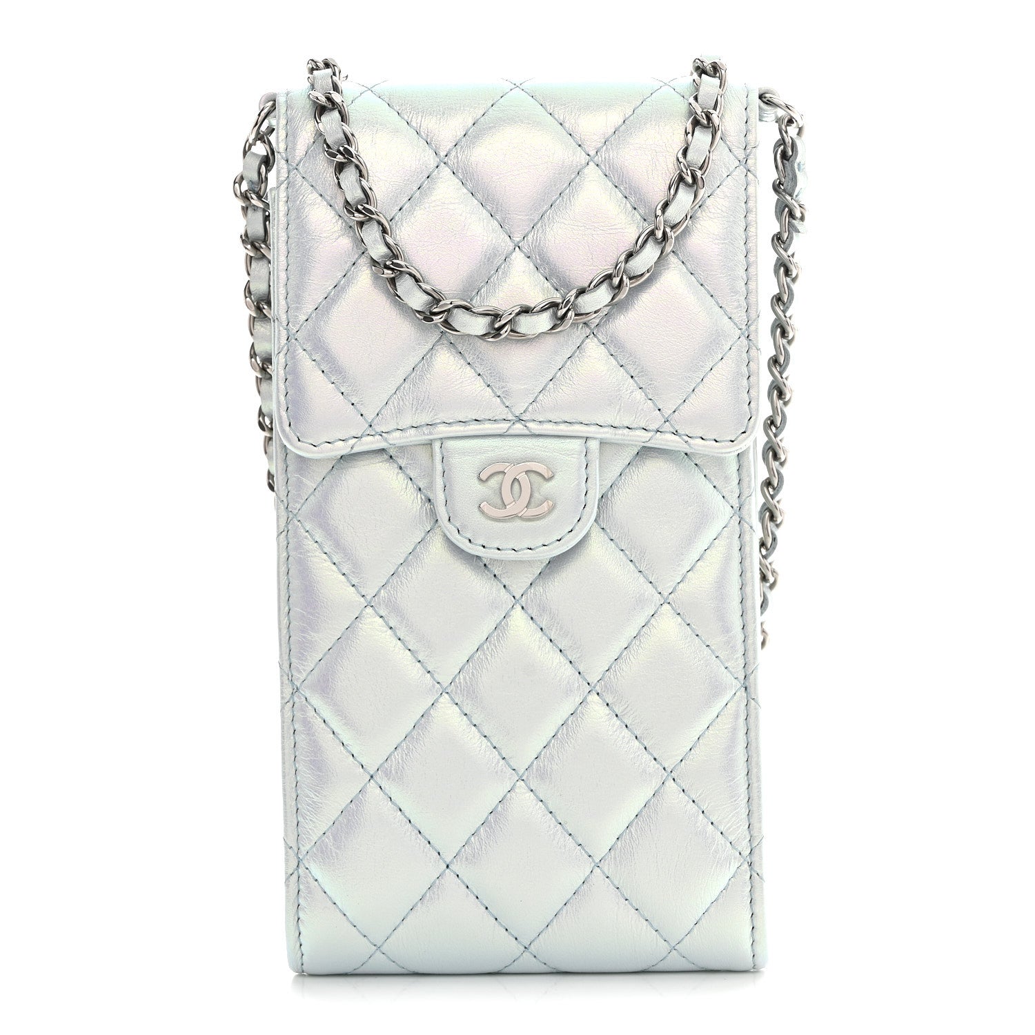 Chanel Iridescent Lambskin Quilted CC Phone Holder Blue