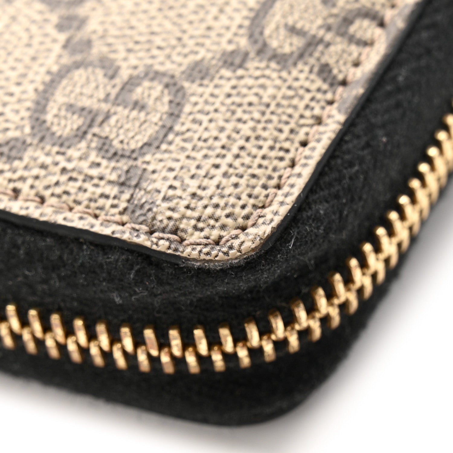 Gucci Dollar Calfskin GG Supreme Monogram GG Marmont Zip Around Wallet Black Beige Ebony