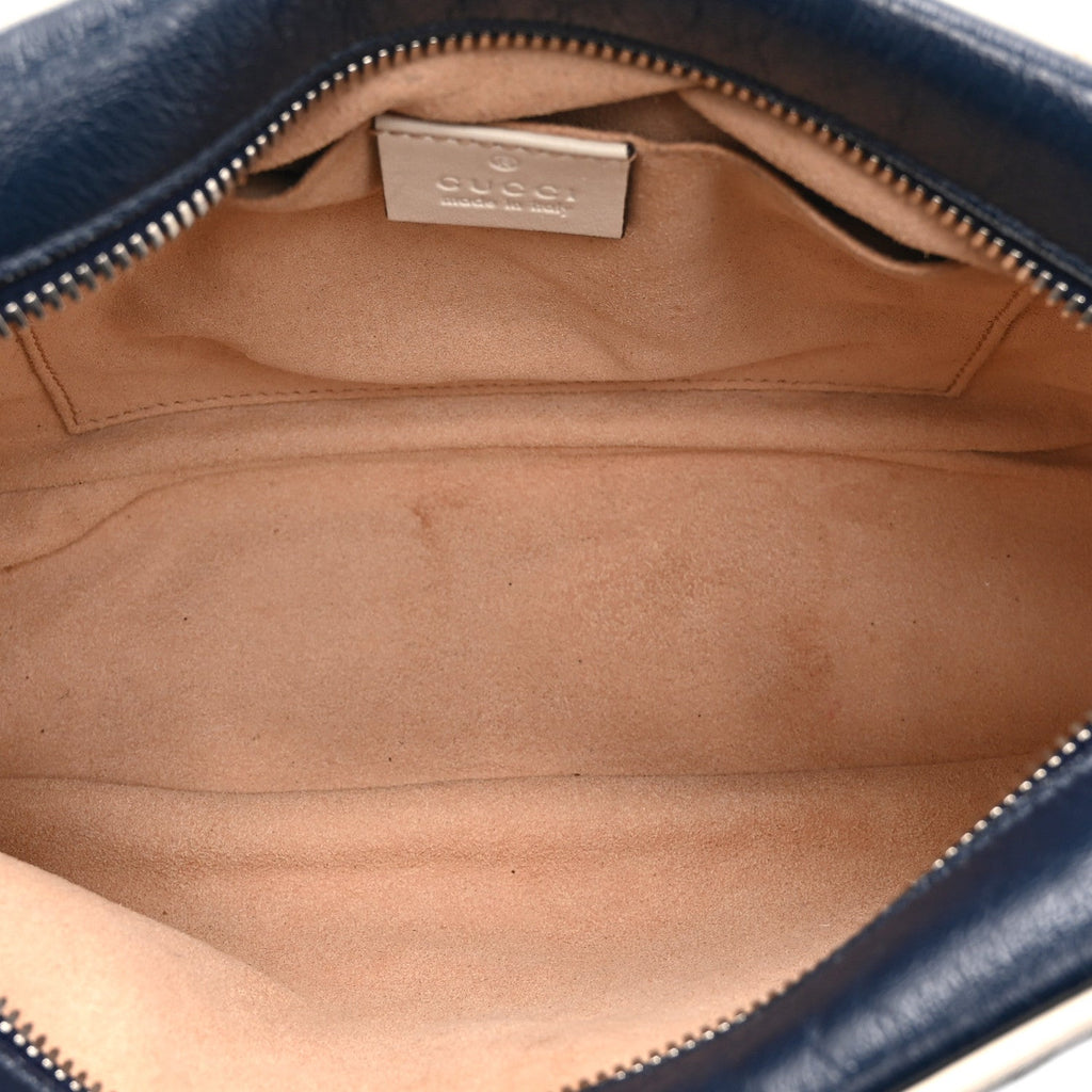Gucci Vintage Effect Calfskin Matelasse Diagonal Small Torchon GG Marmont Chain Shoulder Bag Blue Agata Mystic White