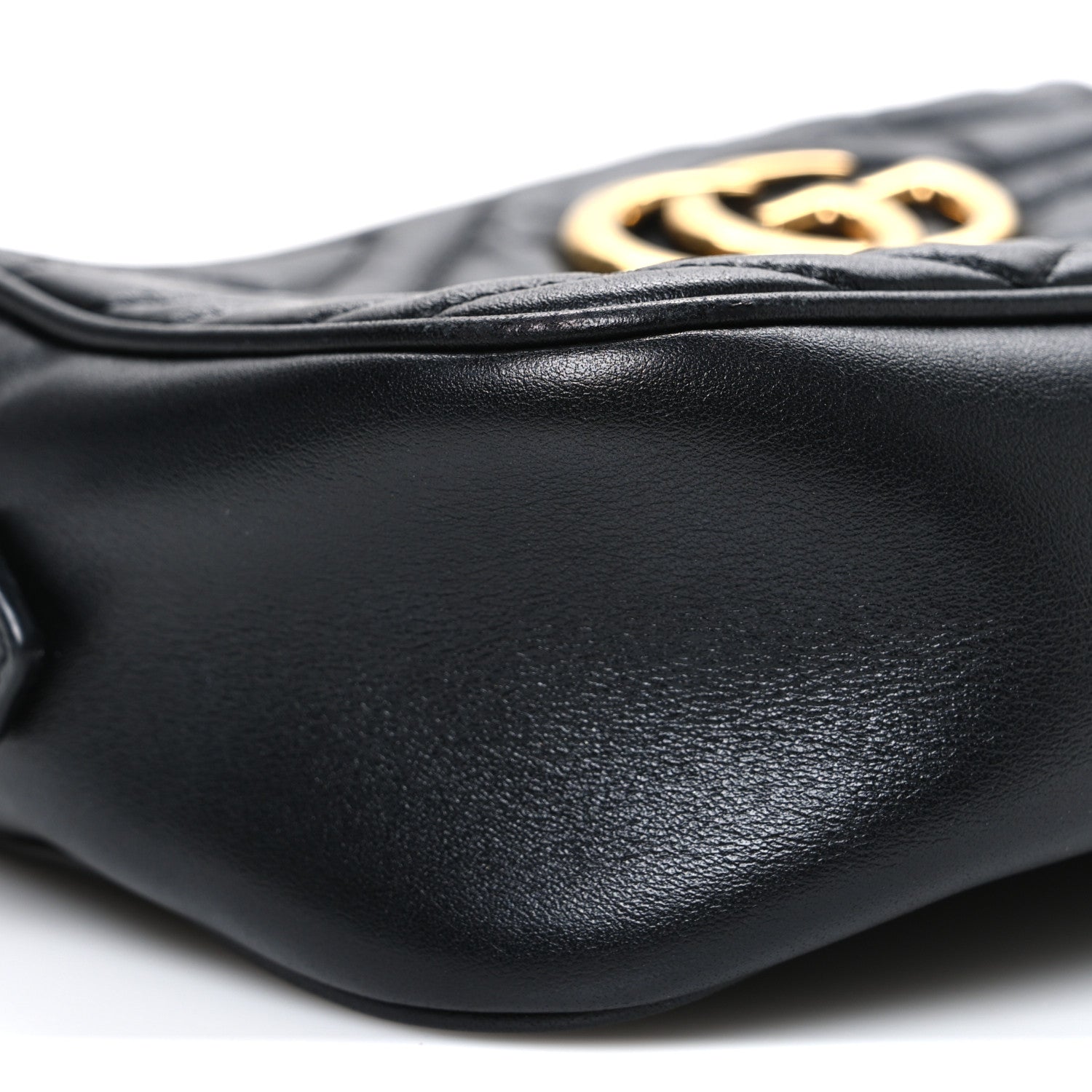 Gucci Calfskin Matelasse Small GG Marmont Chain Shoulder Bag Black