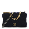 Chanel Tweed Quilted Maxi Chanel 19 Flap Navy