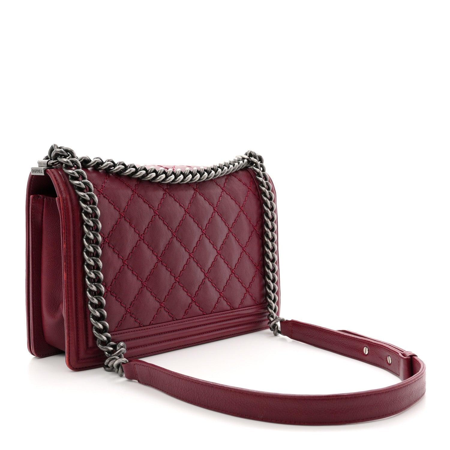 Chanel Calfskin Quilted Double Stitch New Medium Boy Flap Burgundy