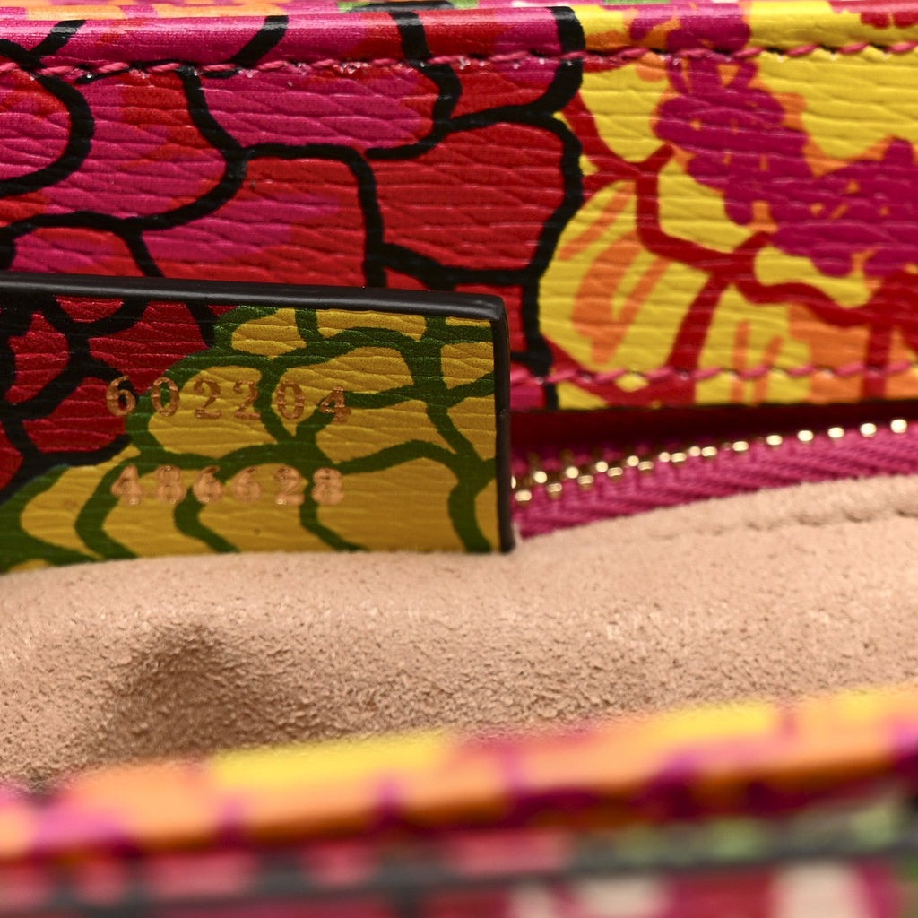 Gucci X KEN SCOTT New Shangai Calfskin Pomponica Print Horsebit 1955 Shoulder Bag Multicolor Fuxia Pompon