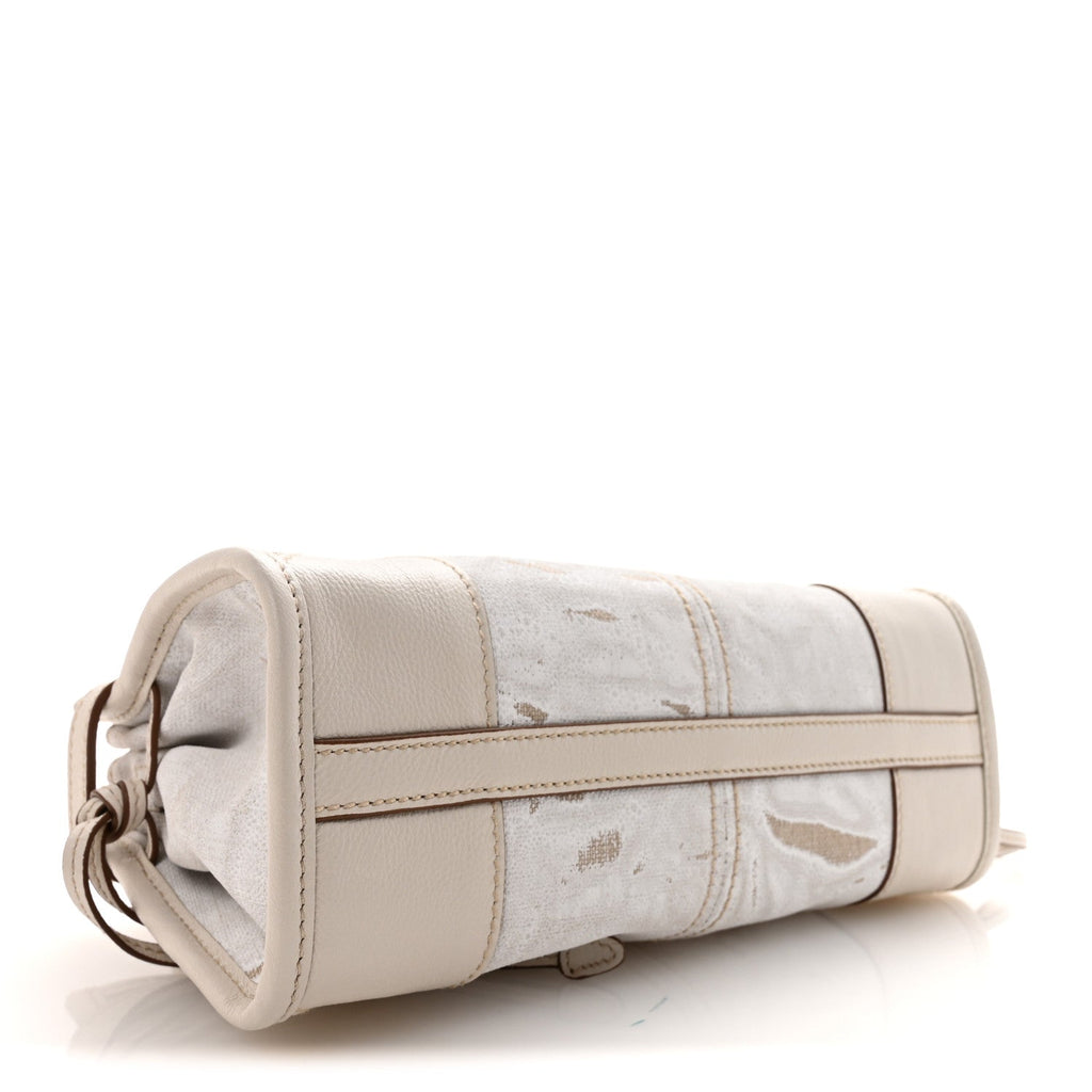 Prada Linen Calfskin Triangle Mini Bonnie Hand Bag White